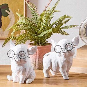 NEW! Set of 2 Pigs with Glasses Figurines